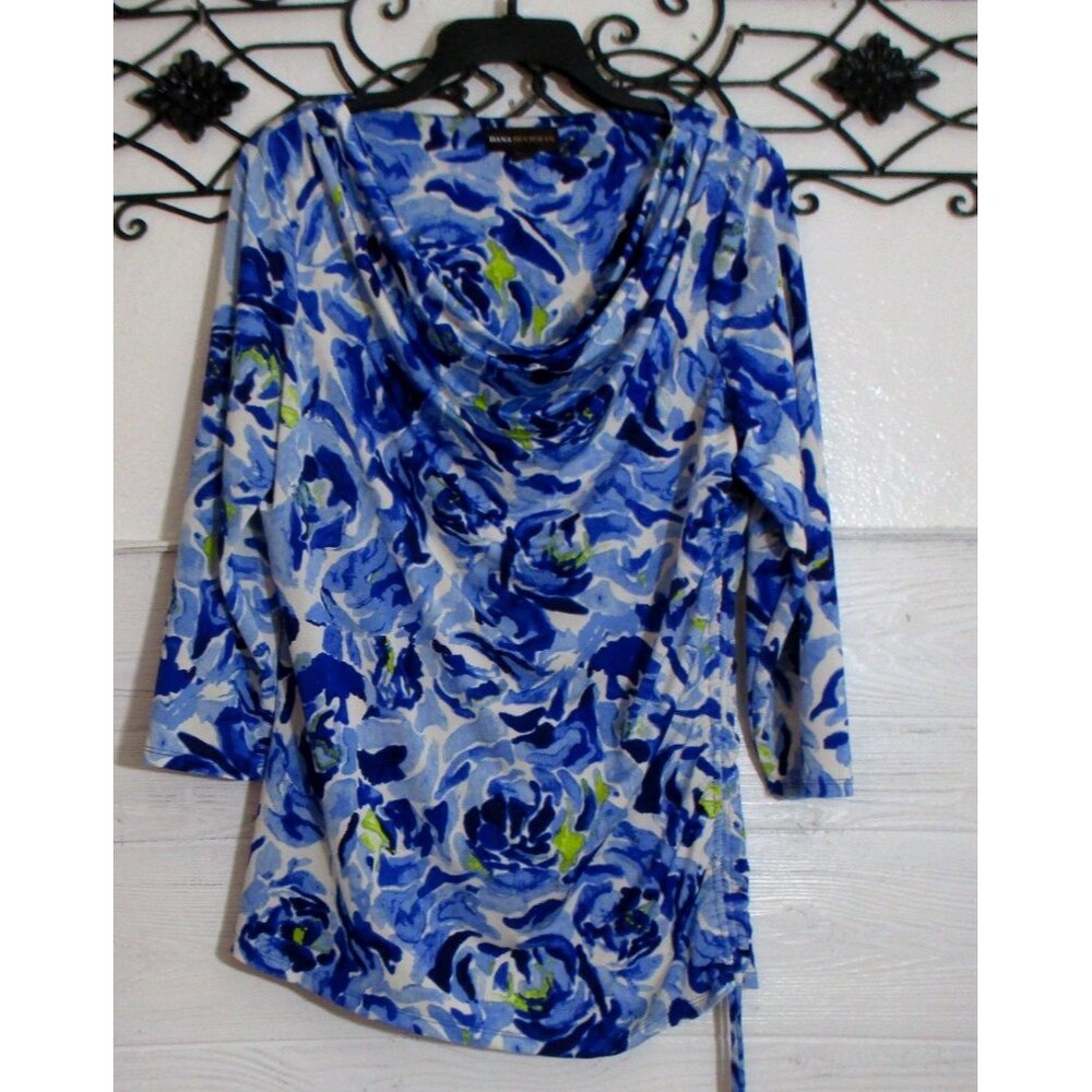 Dana Buchman Women's Knit Top Size L Multicolored Floral Long Sleeve Round Neck